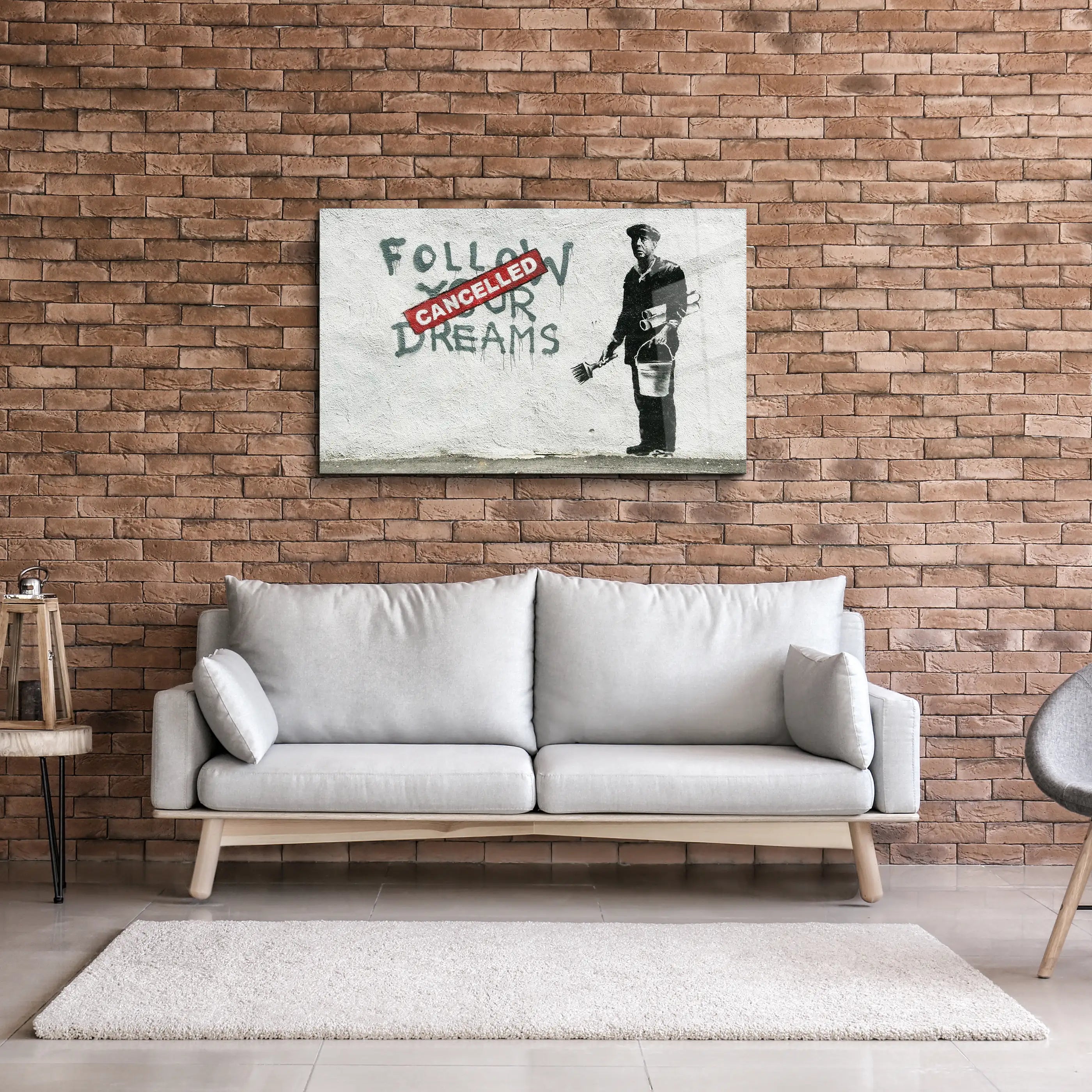 Banksy Follow Your Dreams Cancelled Glass Printing Wall Art