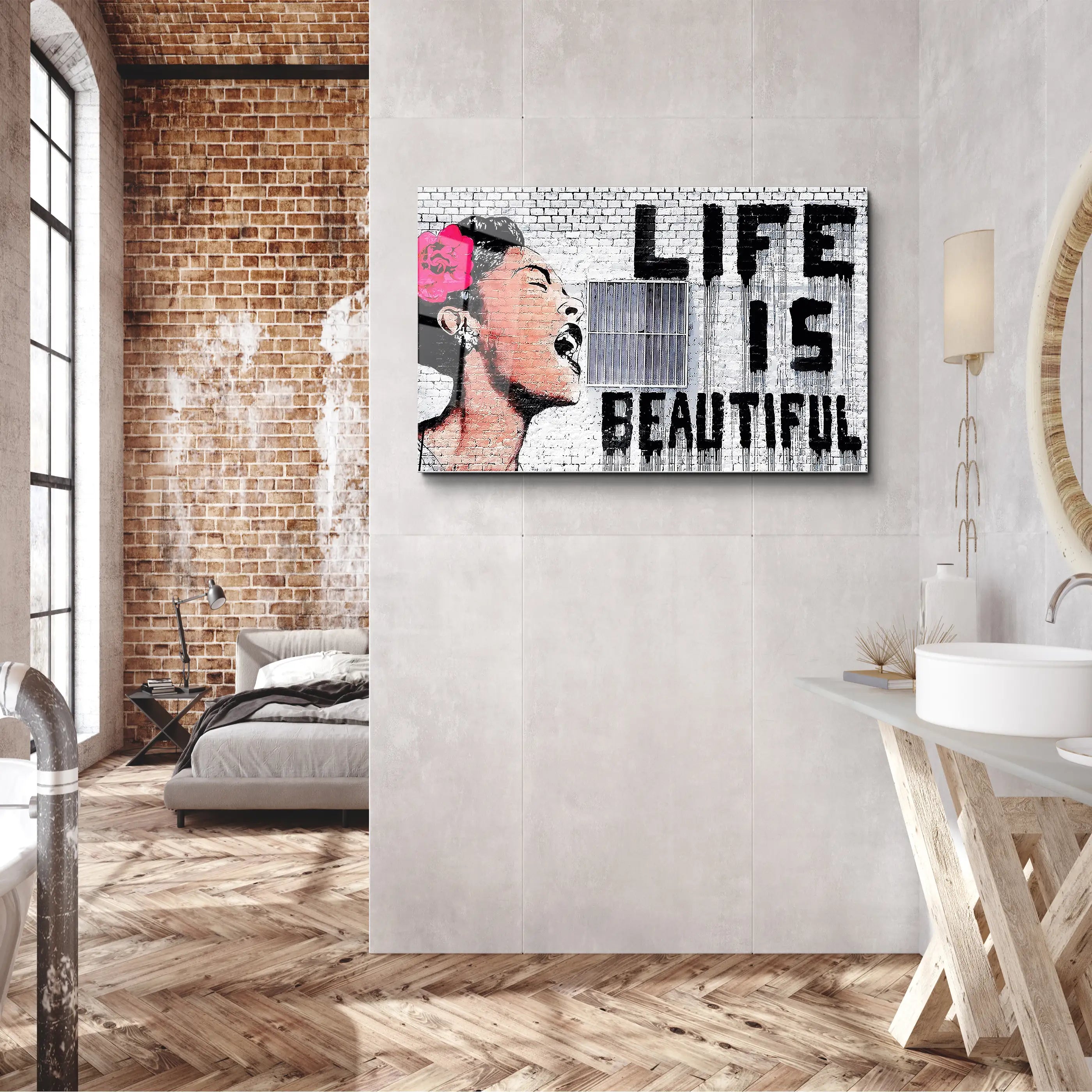 Banksy Life is Beautiful Glass Printing Wall Art