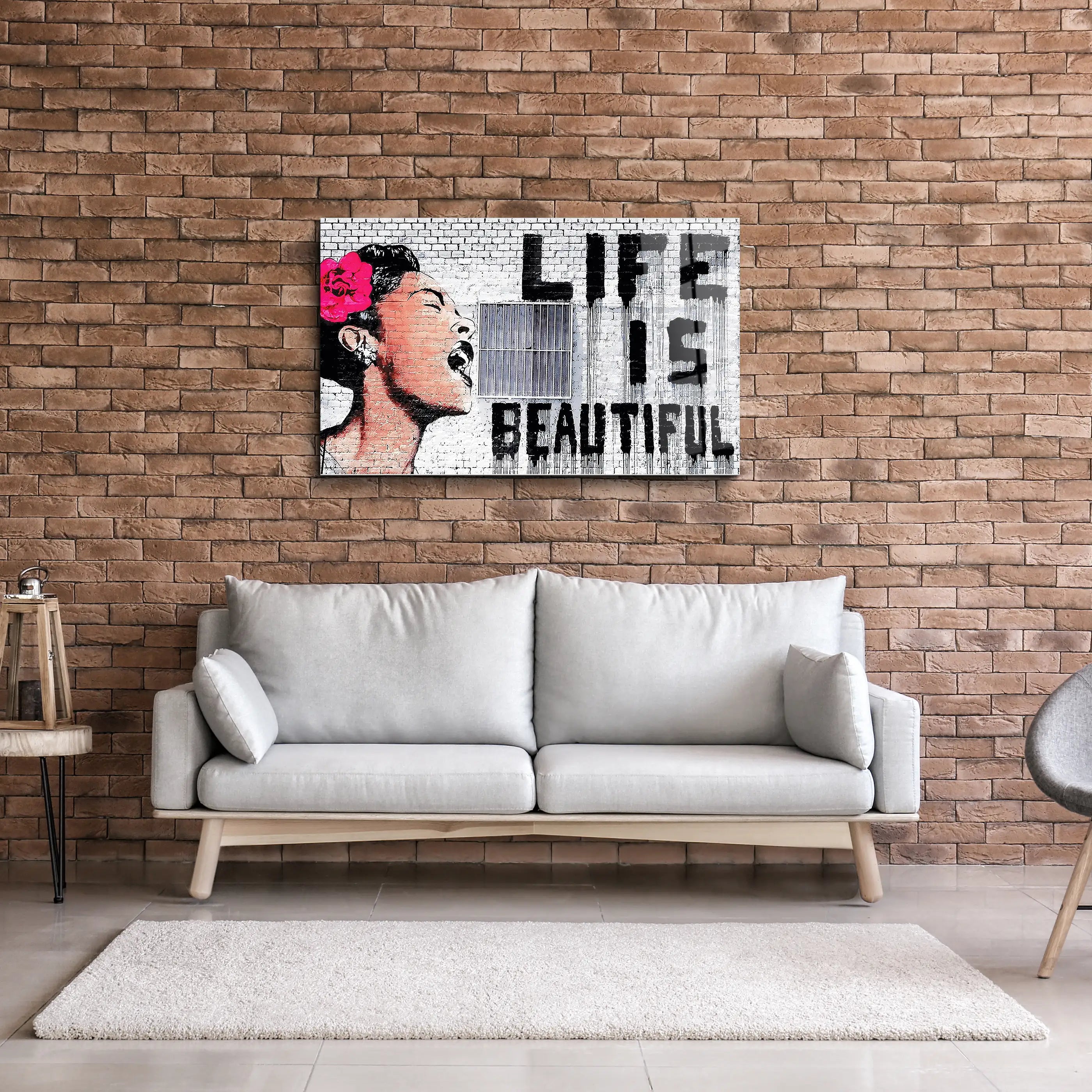 Banksy Life is Beautiful Glass Printing Wall Art