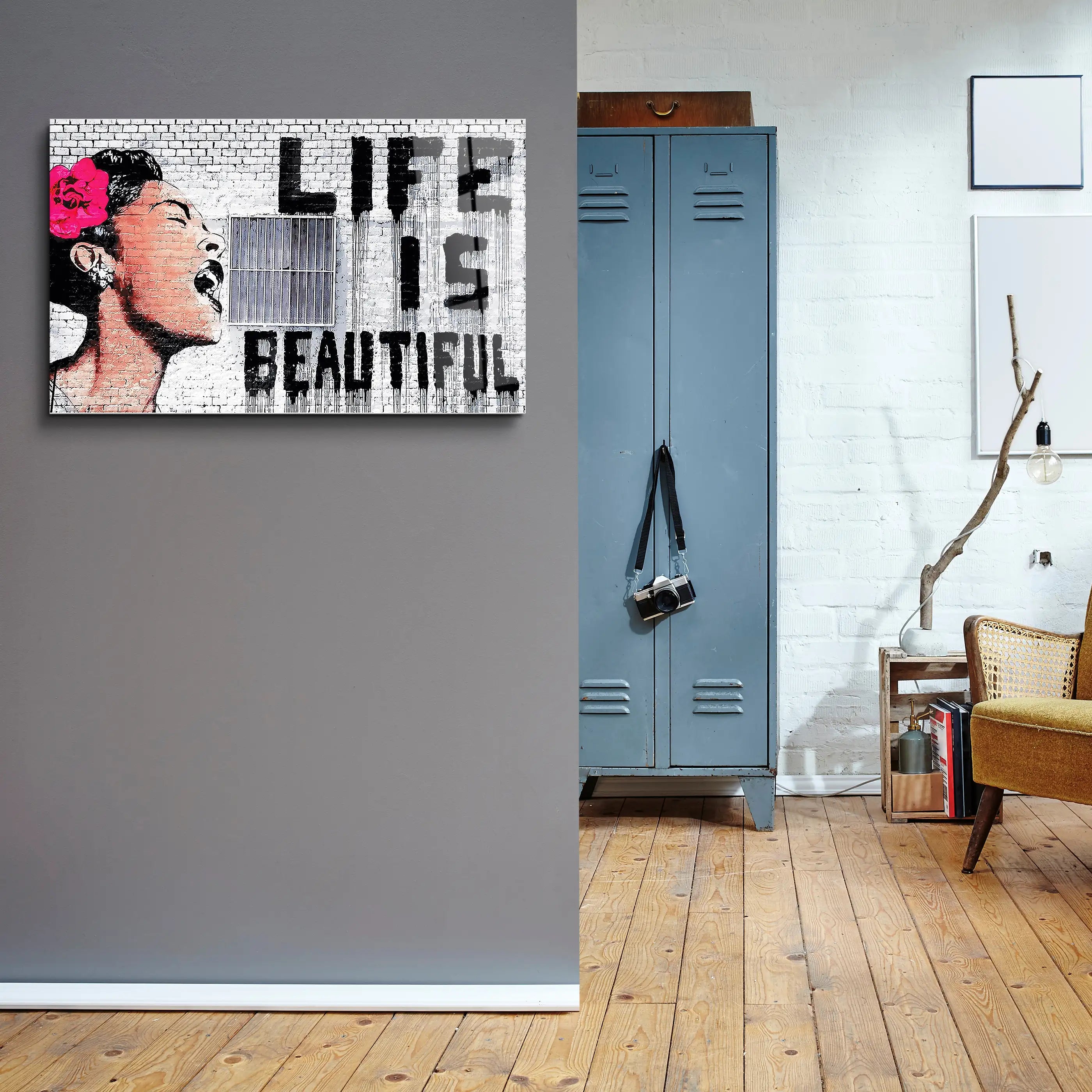 Banksy Life is Beautiful Glass Printing Wall Art