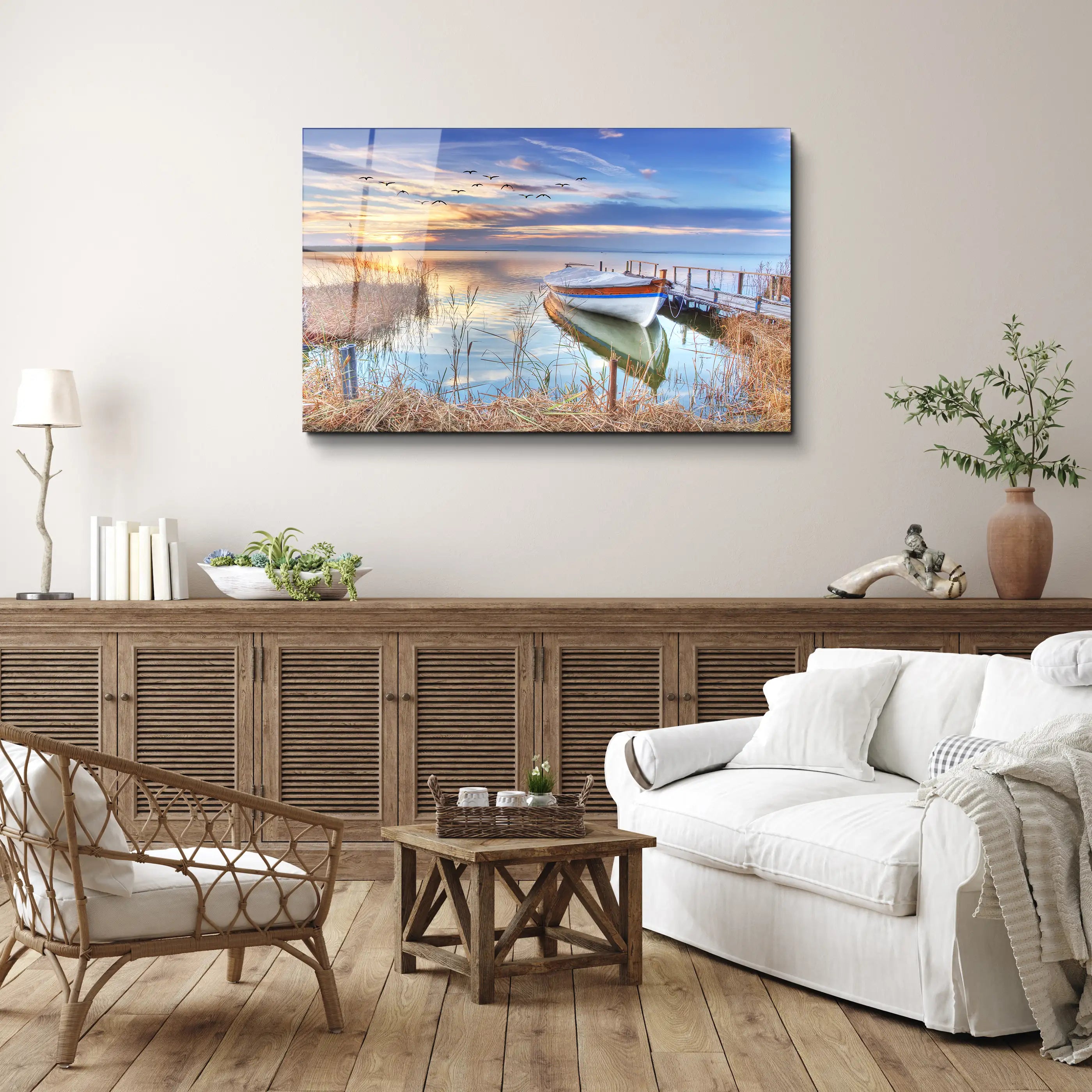 Boat on The Shore Glass Wall Art, Picture Made of Glass