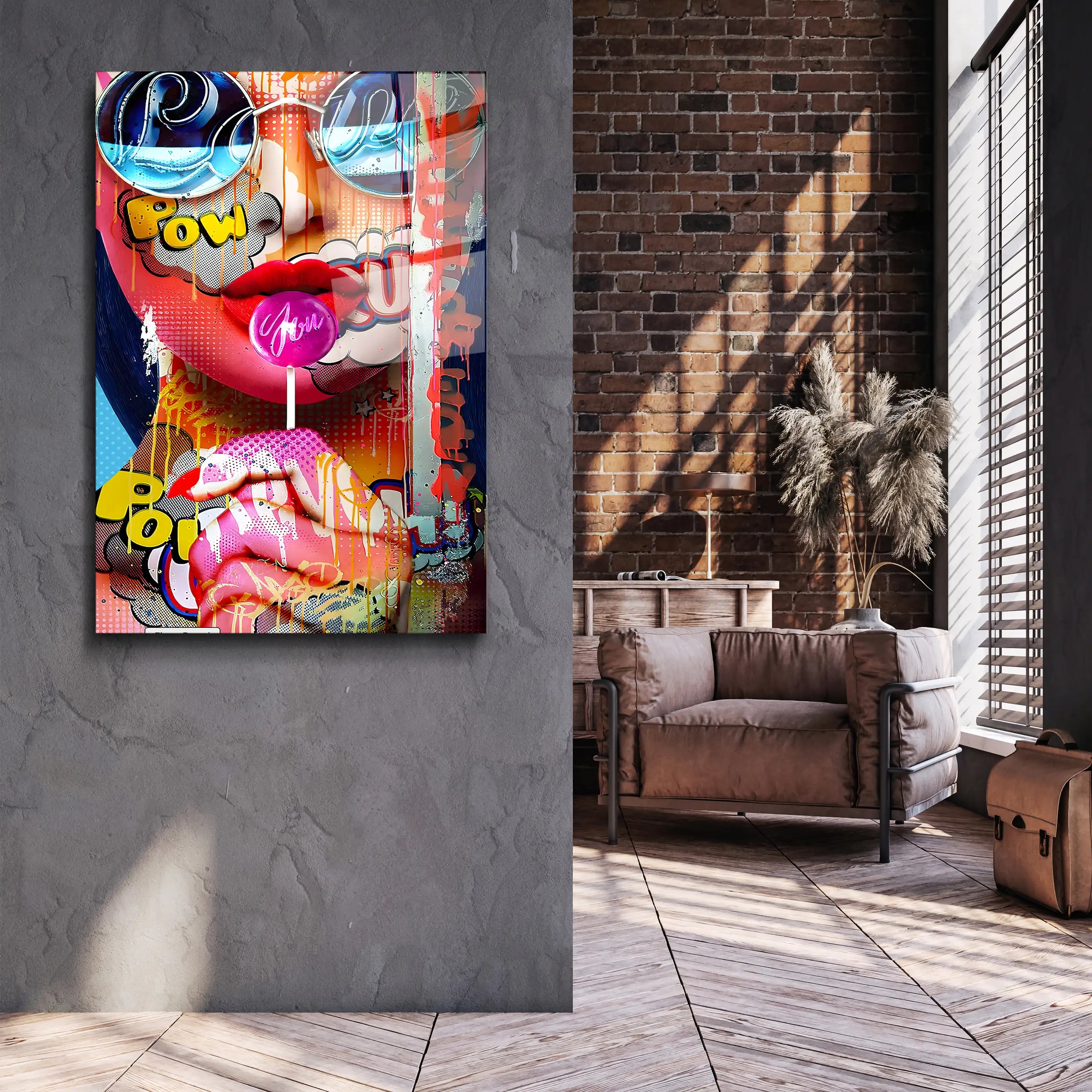 Girl with Lolipop Glass Wall Art