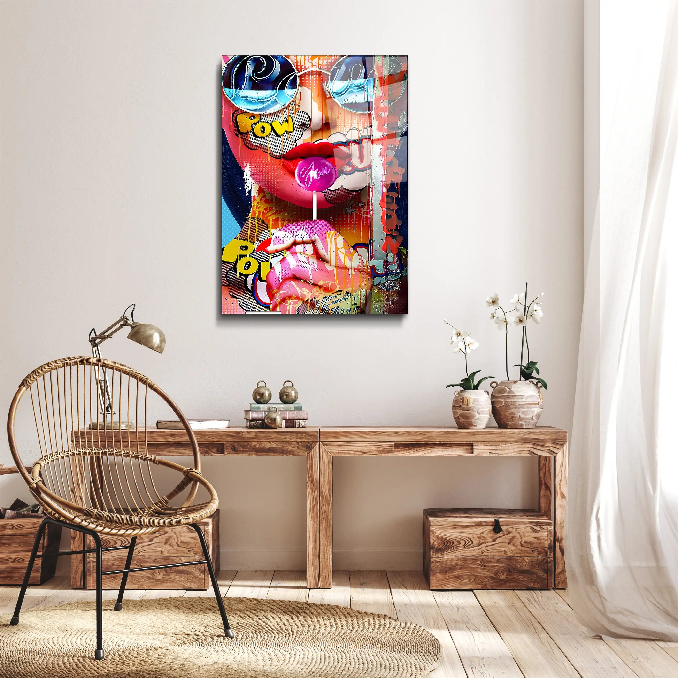 Girl with Lolipop Glass Wall Art