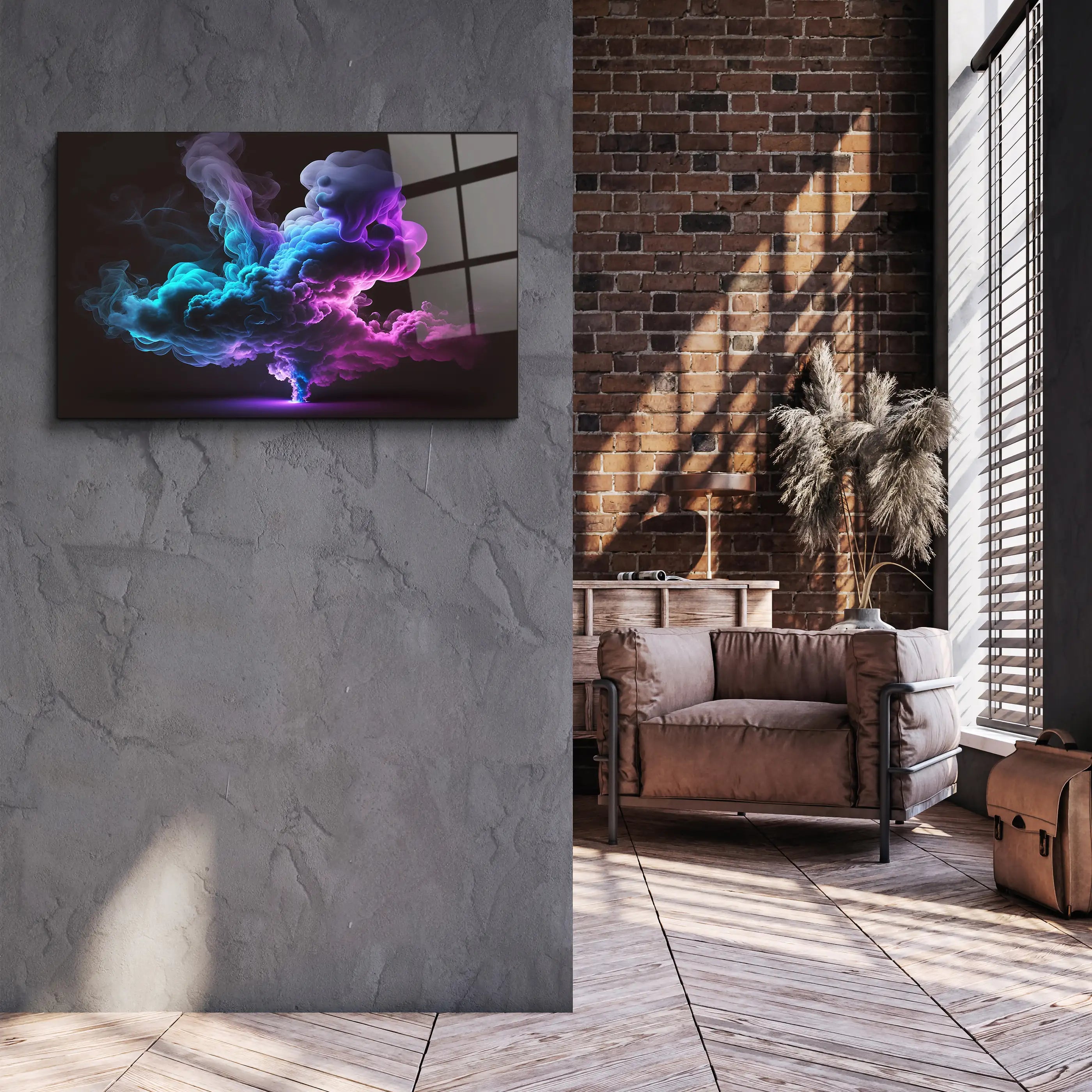 Smoke Cloud With Purple Green Glass Wall Art