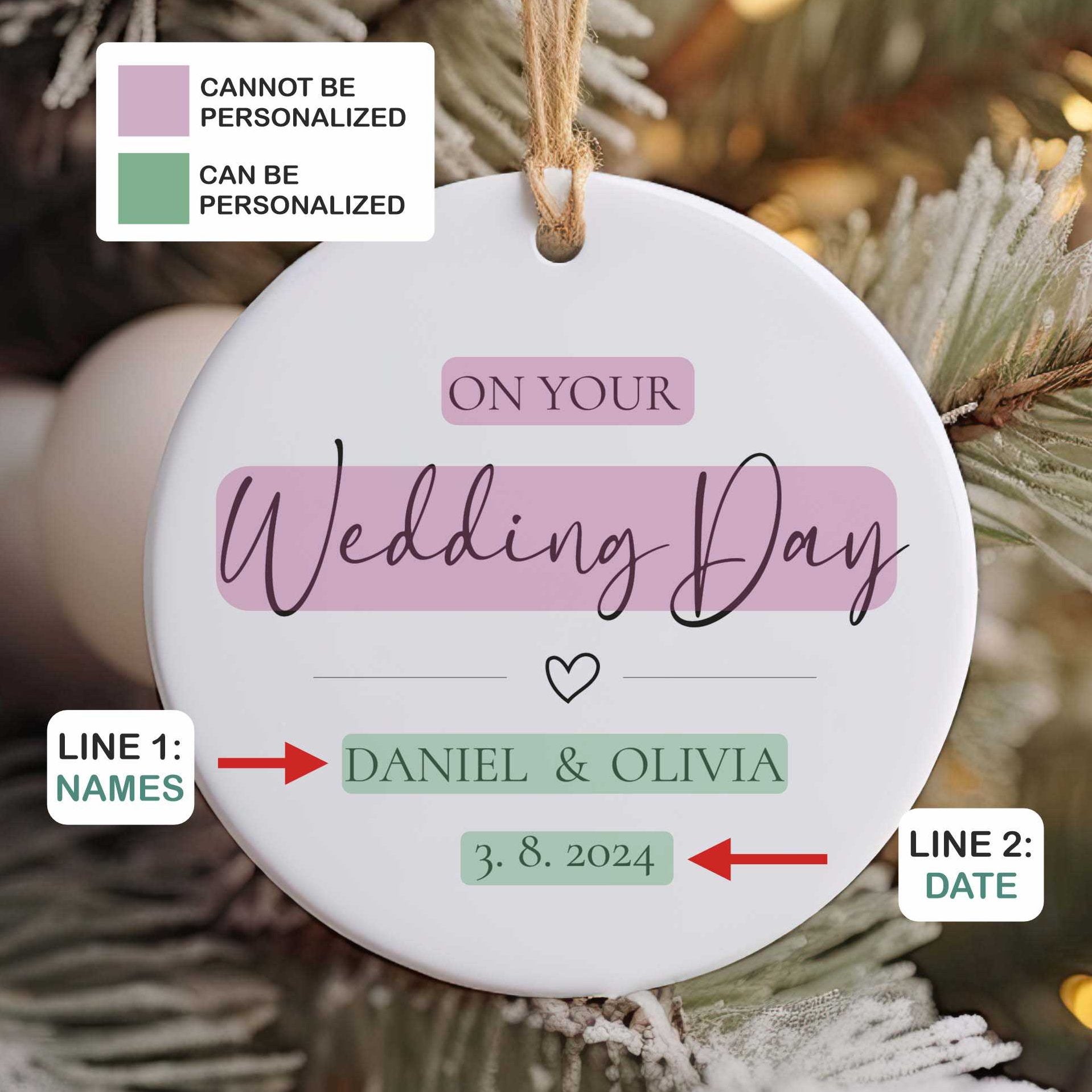 Wedding Day Ornament - Marriage Christmas Ornament - Personalized Wedding Gift 2025