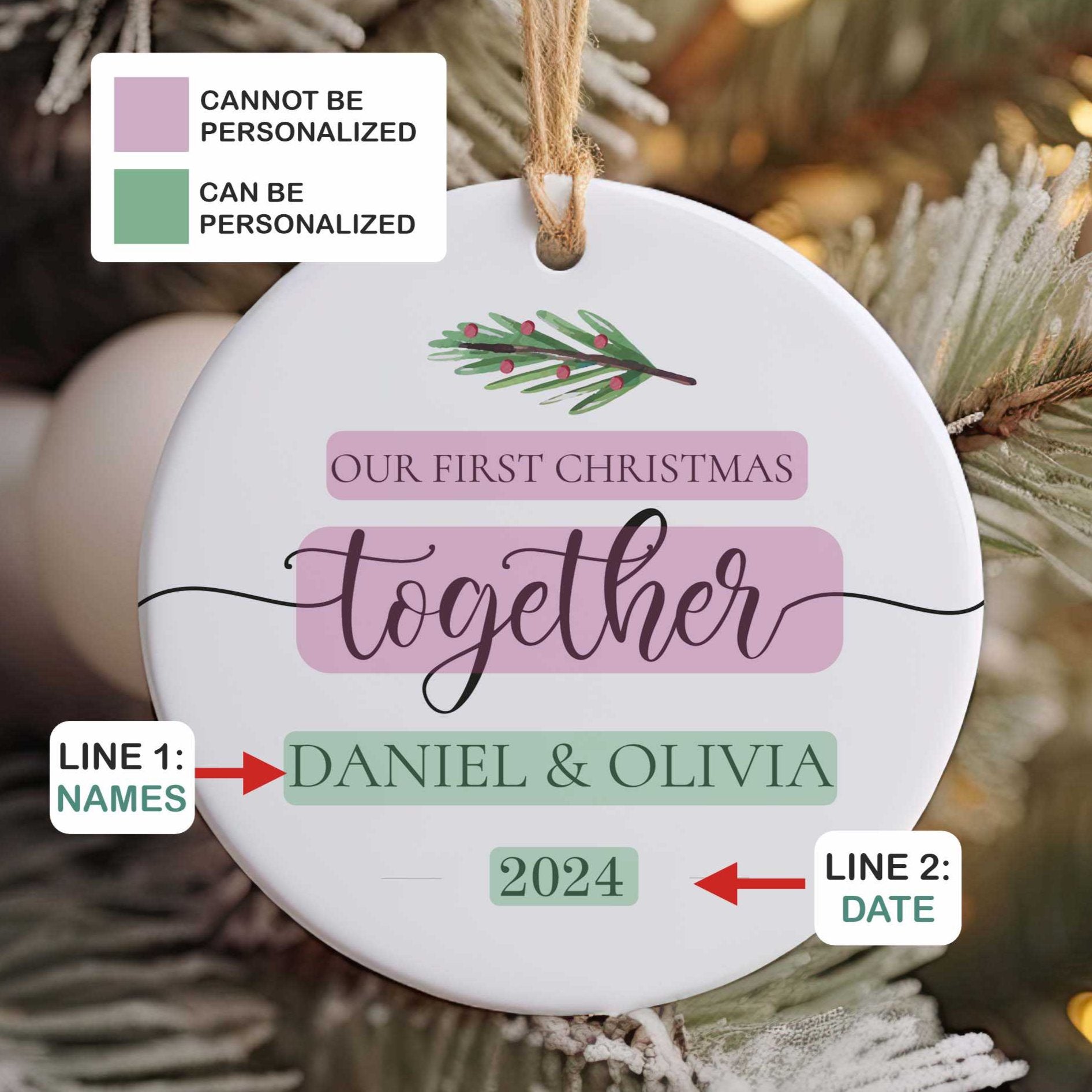 First Christmas Together Ornament - Couples Ornament - Personalized Heart Shape