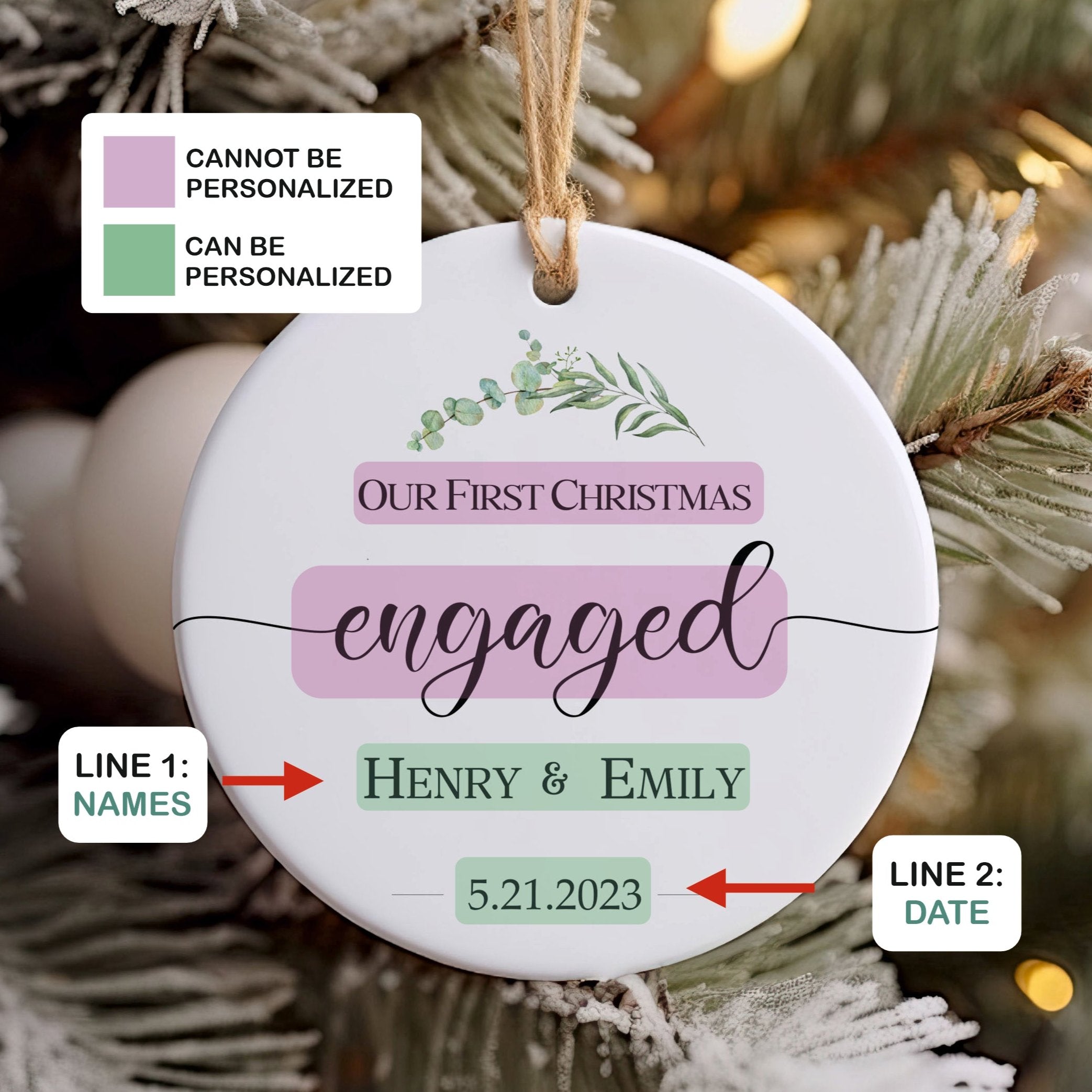 Engaged Christmas Ornament - Personalized First Christmas Engaged - Classic Engaged Ornament