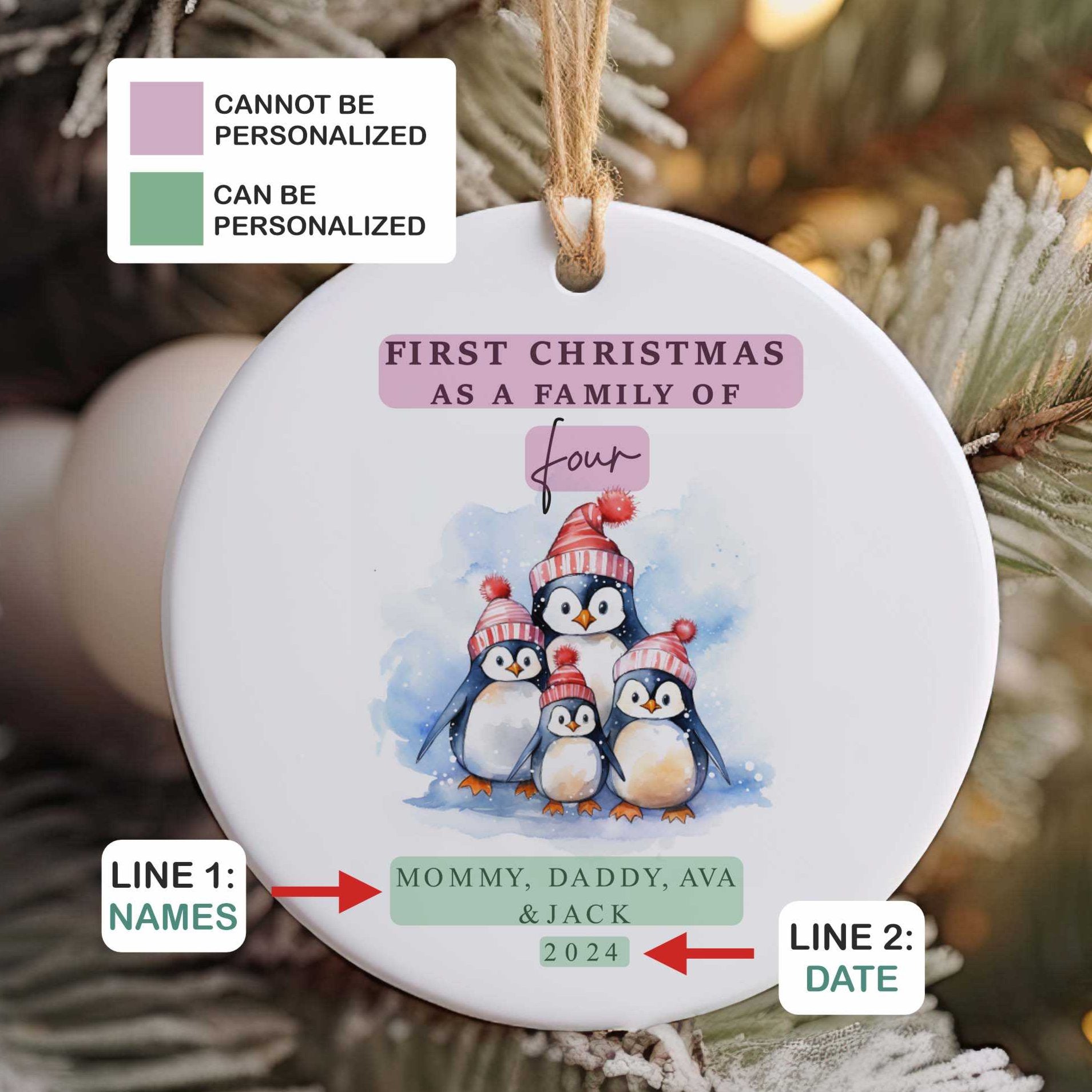 Family of Four Christmas Ornament - New Baby 2025 - Personalized Family Keepsake