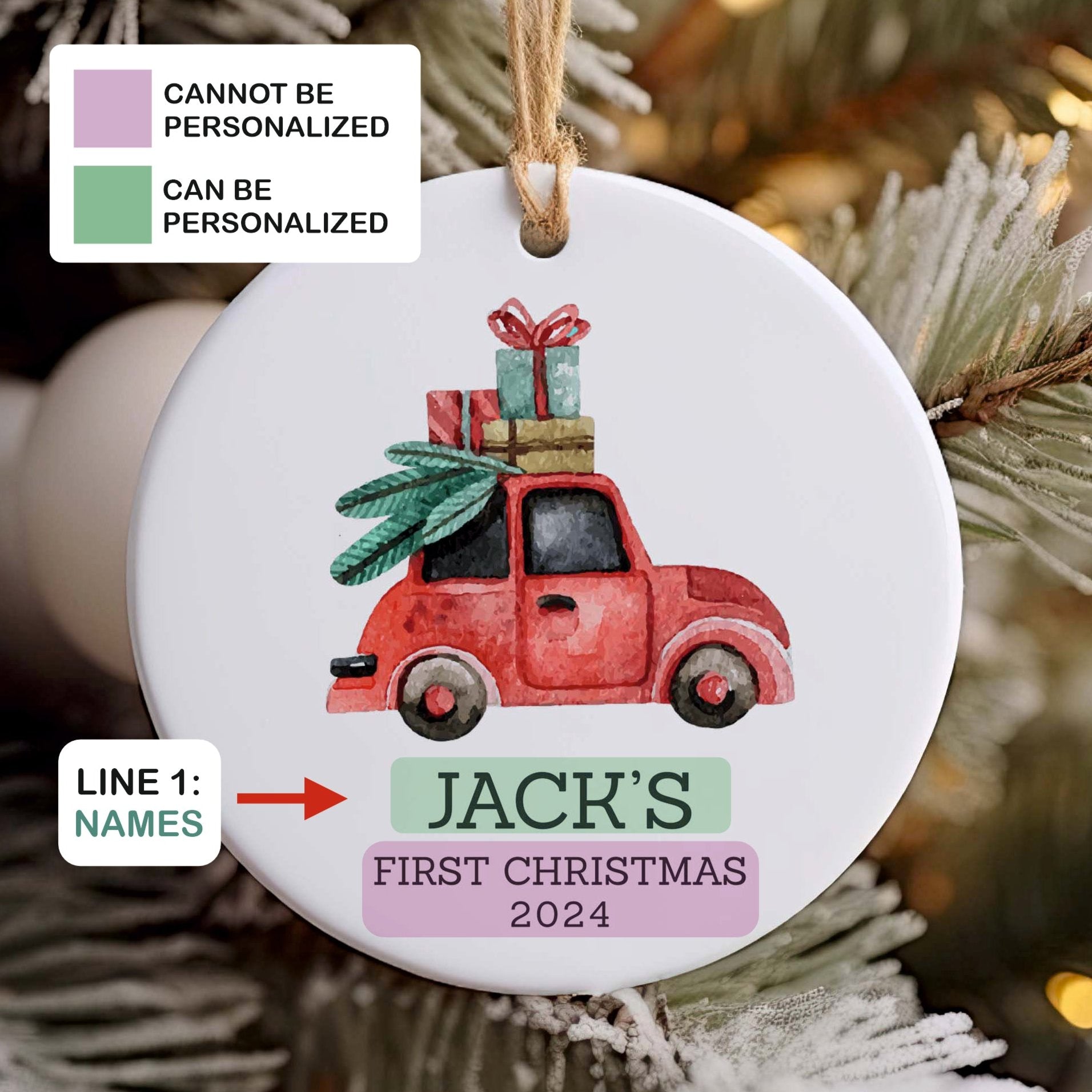 Boys Ornament - Personalized Car Christmas Ornament - Custom Boys Gift